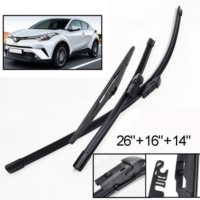 Juego de 3 limpiaparabrisas delanteros y traseros para Toyota C-HR 2016-2023
