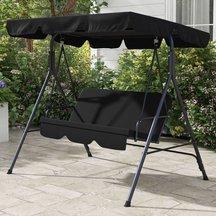 Balanço de jardim Outsunny de 3 lugares com cobertura ajustável e inclinação, almofadas para assento e encosto, 1,72 m (C) x 1,1 m (L) x 1,53 m (A), aço preto.