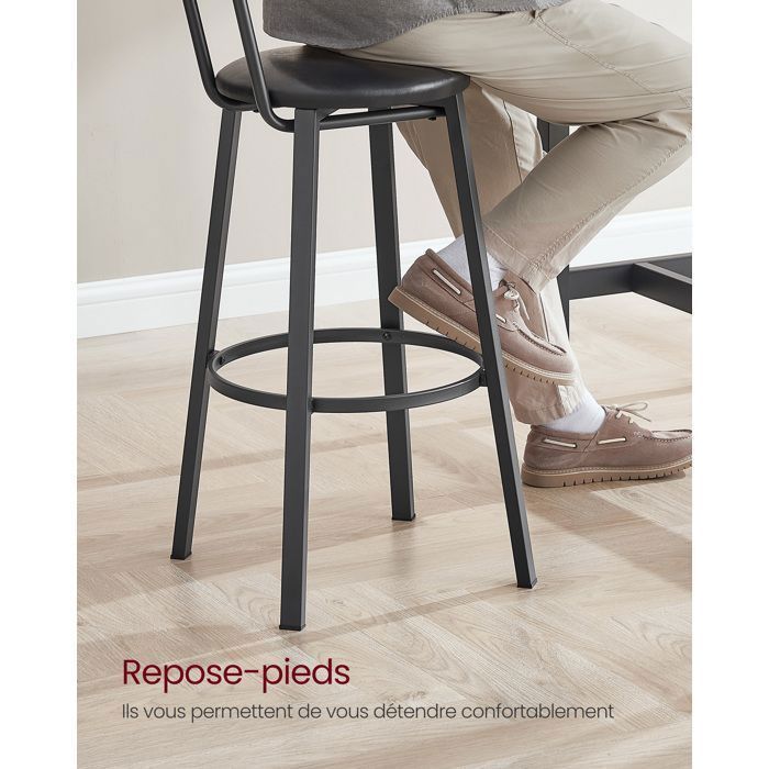 Chaises de Bar VASAGLE - Style Industriel - Marron Rustique et Noir - Lot de 2 - 39 x 39 x 100 cm