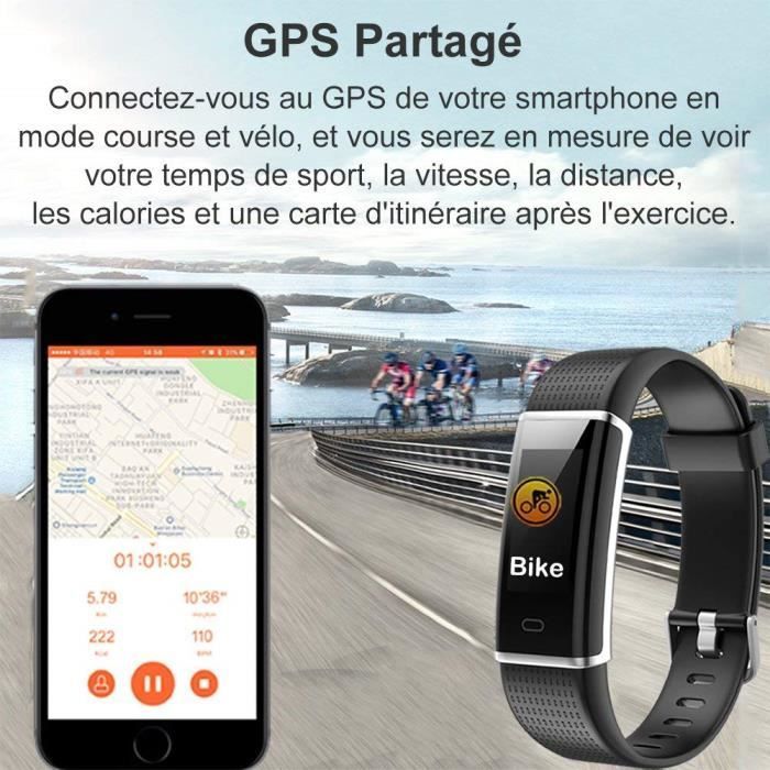 Reloj inteligente, monitor de actividad física con pantalla a color, podómetro y rastreador de actividad - Negro