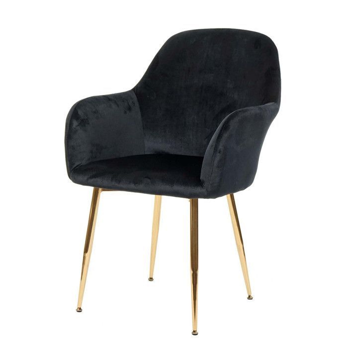 Chaise de salle à manger HWC-F18, chaise - velours noir, pieds dorés