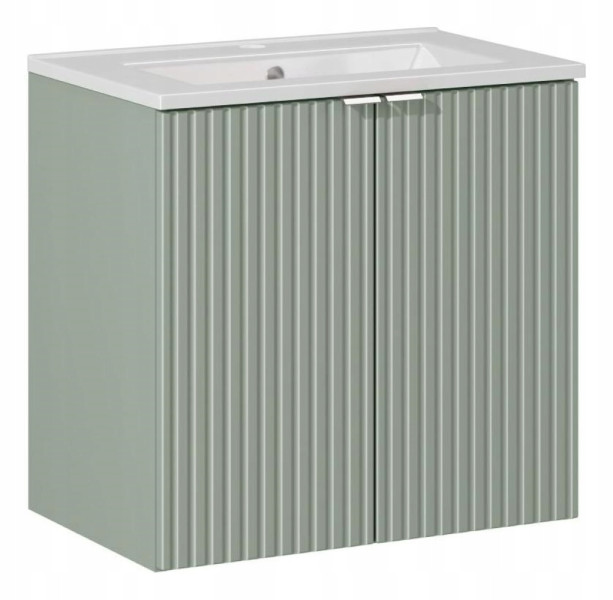 Szafka Z UMYWALKĄ 60 cm RYFLE Wisząca Drzwi MDF LINE GREEN