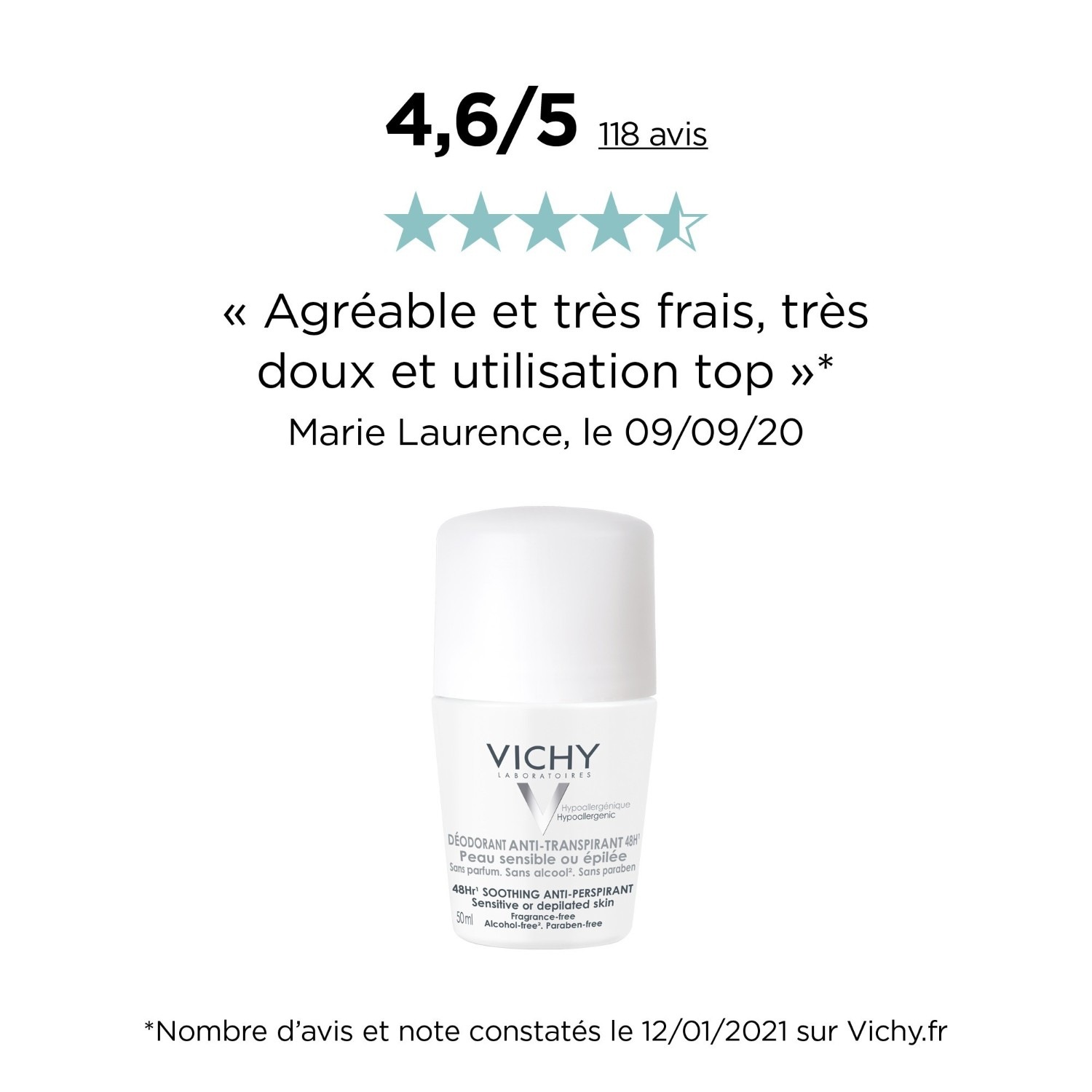 Vichy Lot*2 anti transpirant bille peau sensible