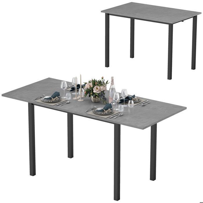 Mesa de comedor extensible - mesa de cocina - HOMCOM - diseño moderno con amplia superficie, capacidad para 6 personas - acero - gris oscuro