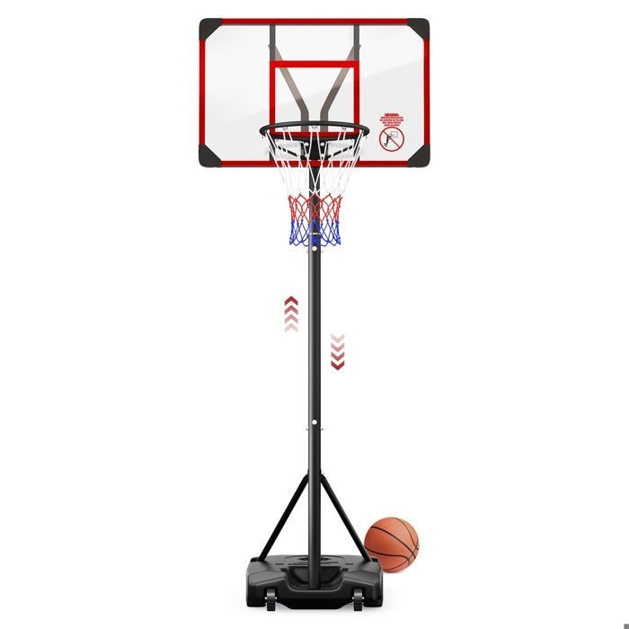 Aro de baloncesto NECHE - Altura ajustable 147-260 cm - Rojo - Uso interior/exterior - Unisex