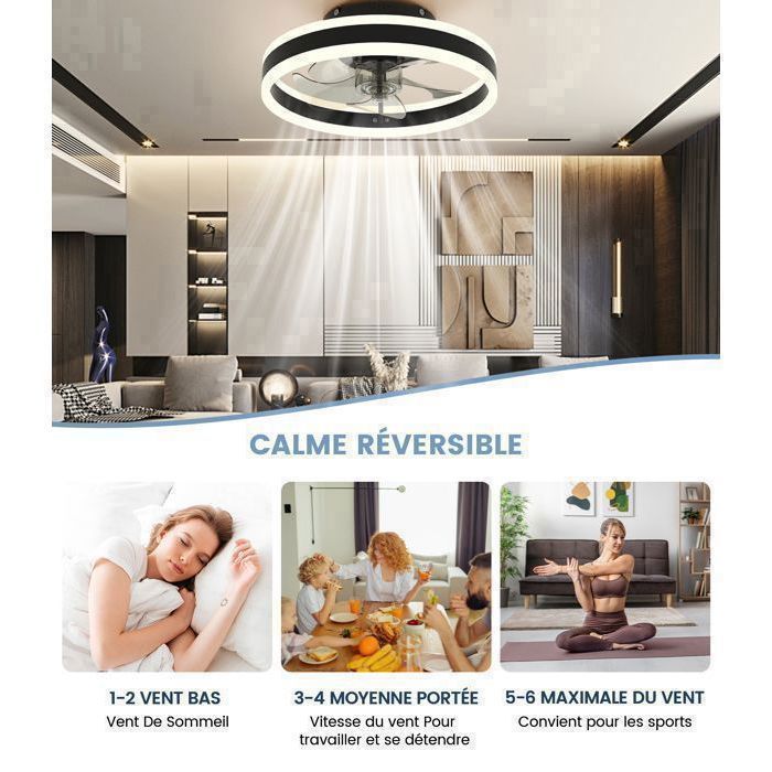 Ventilateur Plafond Silencieux avec Lumière Dimmable 6 Vitesses Fan 40cm ®WHD© +Télécommande+APP-Contrôle Plafonnier LED+Mode Hiver