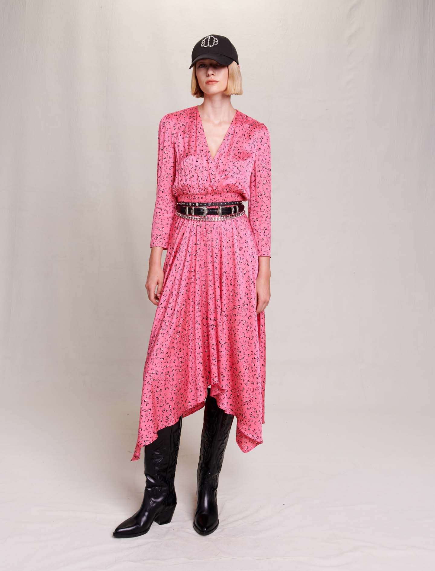 Midi-jurk met bloemenprint-Imprimé petites fleurs rose