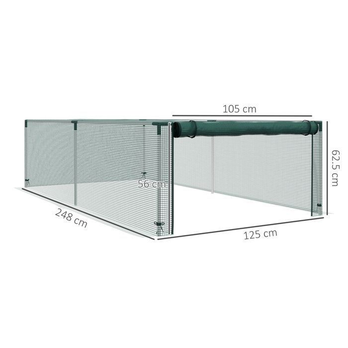 Serre de jardin - Outsunny - serre à tomates filet protection porte zippée enroulable HDPE - acier - 125x248x62,5cm - vert