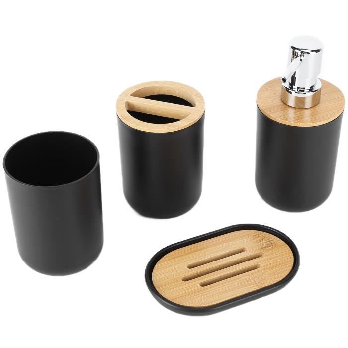 Juego de accesorios de baño - SALUTUYA - 4 piezas - Bambú - Impermeable - Negro