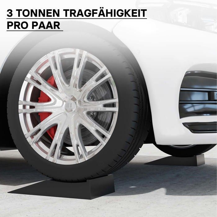 Juego de 2 rampas de acceso extra planas para coches Wiltec – 430 x 235 x 80 mm – Fabricadas en PP resistente – Capacidad máxima 3 t – Calzos para ruedas de vehículos