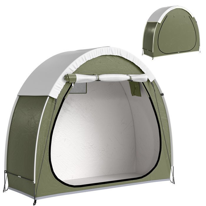 Tente à Vélo - Outsunny - pour 2 Vélos - Imperméable - avec poche, sac transport - Tissu Oxford 210D - 200 x 80 x 170 cm - vert