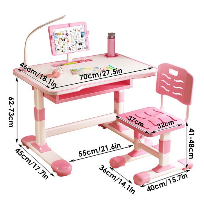 Bureau et Chaise dÉtude pour Enfants - Support de Lecture inclinable, Lumière LED - Hauteur réglable (3-18 ans)