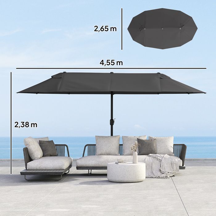XXL tuinparasol, groot formaat, met draaimechanisme te openen en te sluiten, staal, polyester met hoge dichtheid, zwart
