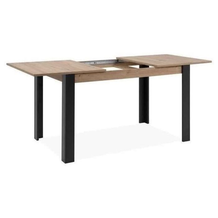 Uitschuifbare tafel - TOLOSA 80A - Ambachtelijk eikenhout/zwarte afwerking - Rechthoekig - Geschikt voor 6/8 personen - 100-150 x 75 x 80 cm