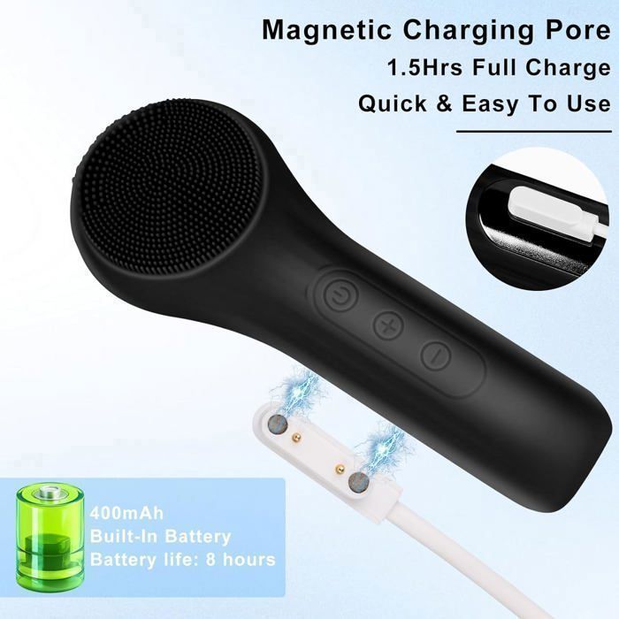 Sonic silicone facial cleansing brush for women and men, for deep cleansing and exfoliation.