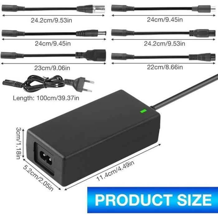 Cargador para patinete eléctrico de 42 V y 2 A, cargador de batería para hoverboard de 36 V, cargador para patinete eléctrico con 6 conectores.