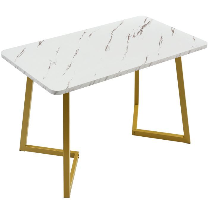 Eettafel met metalen frame - Rechthoekig - Moderne keukentafel voor eetkamer/woonkamer 117x68x75cm Goud+Wit