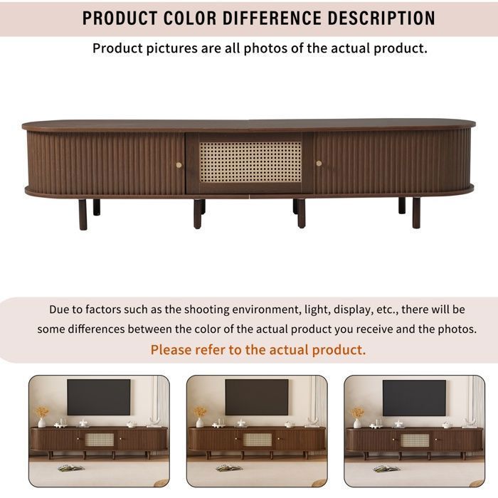 TV stand with 2 sliding doors, 1 drawer and storage compartment, minimalist design living room furniture, 180x40x40cm, walnut