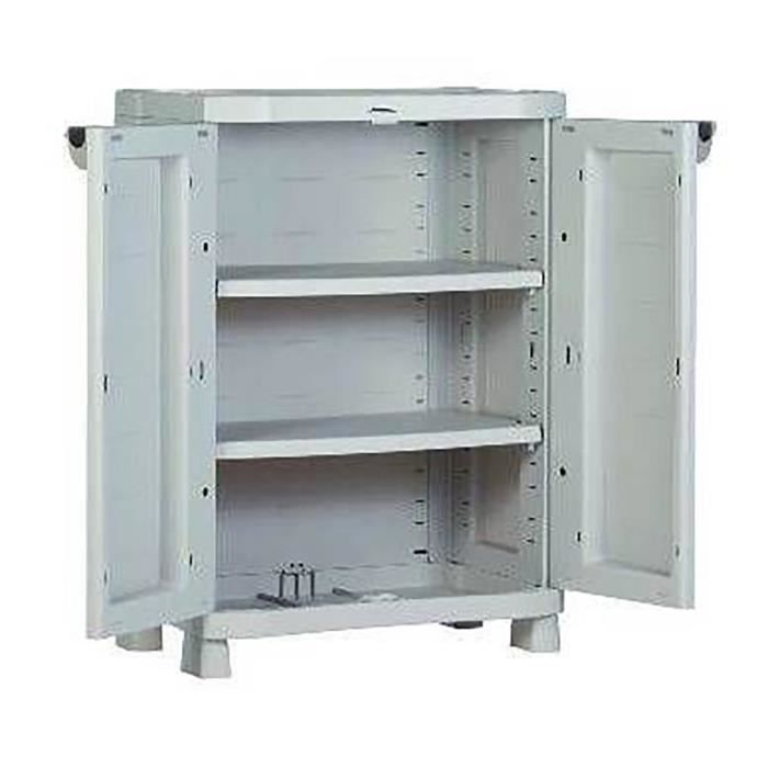 Mobile basso con 2 ante interne/esterne, colore beige - Lunghezza 90 x Profondità 45 x Altezza 100 cm