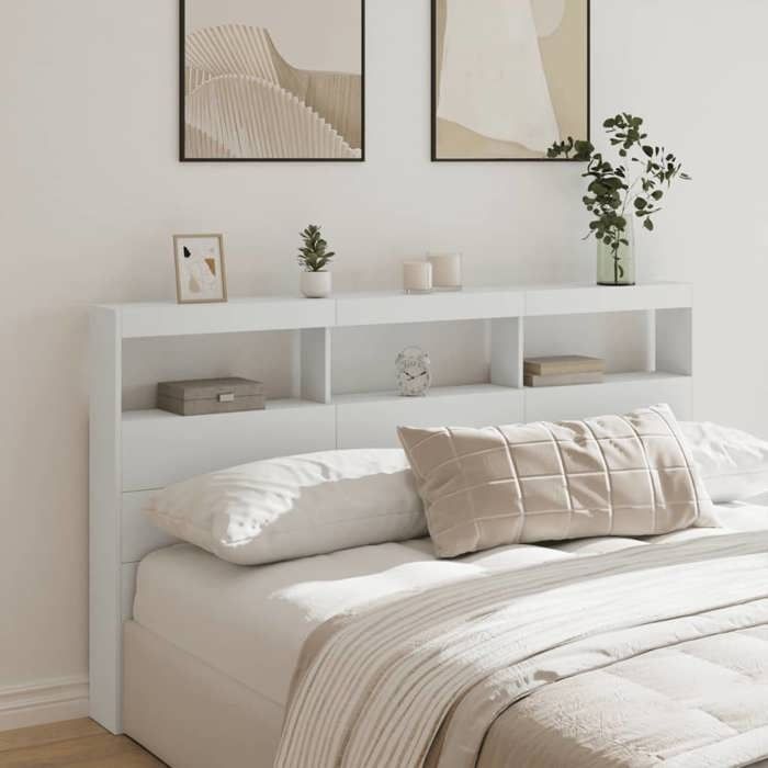 vidaXL Armoire Tête de Lit avec LED, Tête de Lit avec Compartiment, Meuble de Rangement Chambre à Coucher, Accessoire de 839210
