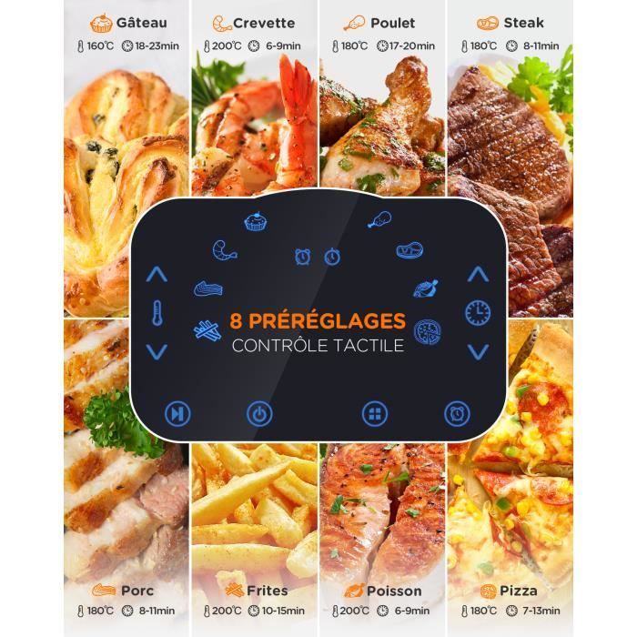 Tomons 5,5L Friteuse electrique sans huile Airfryer XXL Avec cuve amovible et Recette, 8 Modèles, Écran Tactile LED, 1800W