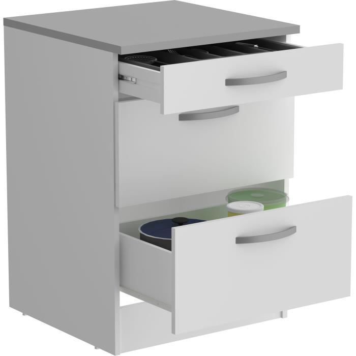 Mueble bajo OSLO con 3 cajones + encimera - Acabado blanco - 60 x 60 x 86 cm (ancho x profundidad x alto)