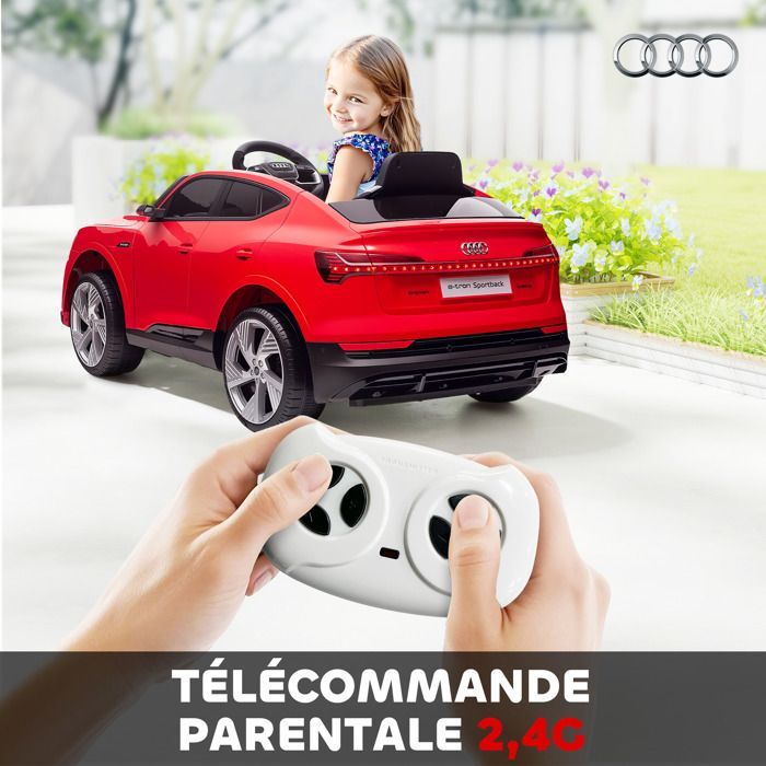 Coche eléctrico infantil - HOMCOM - Audi E-Tron Sportback 12V con licencia oficial, control remoto, LED, MP3, USB - PP - Rojo