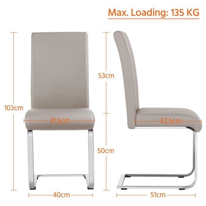 Set di 2 sedie da pranzo - Sedie in similpelle PU - Gambe in metallo - Schienale alto per cucina moderna - Marrone chiaro - YAHEETECH