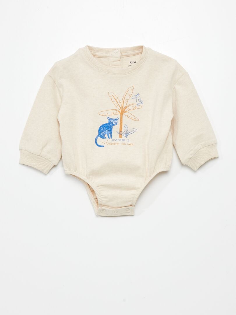 Body de manga larga con estampado animal - BEIGE