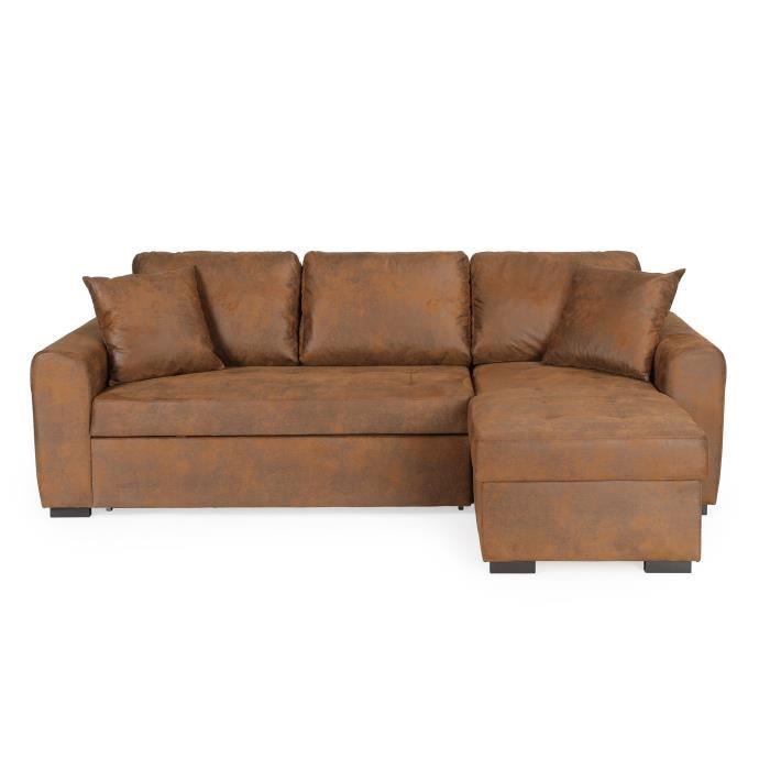 Divano letto angolare reversibile a 4 posti - Tessuto marrone vintage - L 244 x P 151 x H 90 cm - HAMILTON - Prodotto in Ucraina