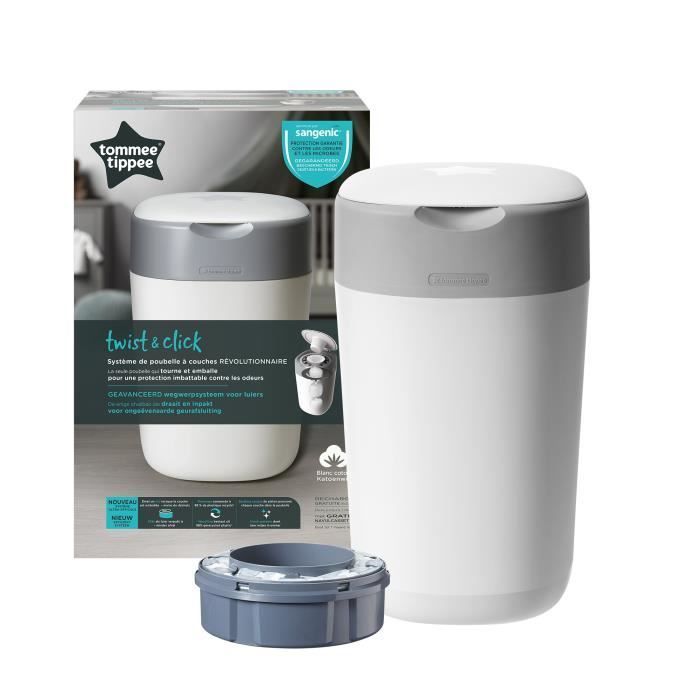Tommee Tippee Twist & Click Sangenic TEC Nappy Bin, Holds Up to 30 Nappies, Odour and Germ Protection