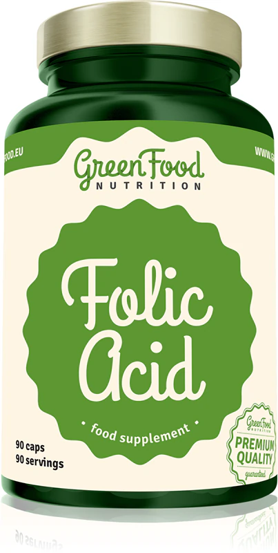 Cápsulas de suplemento alimentar de ácido fólico GreenFood Nutrition com ácido fólico