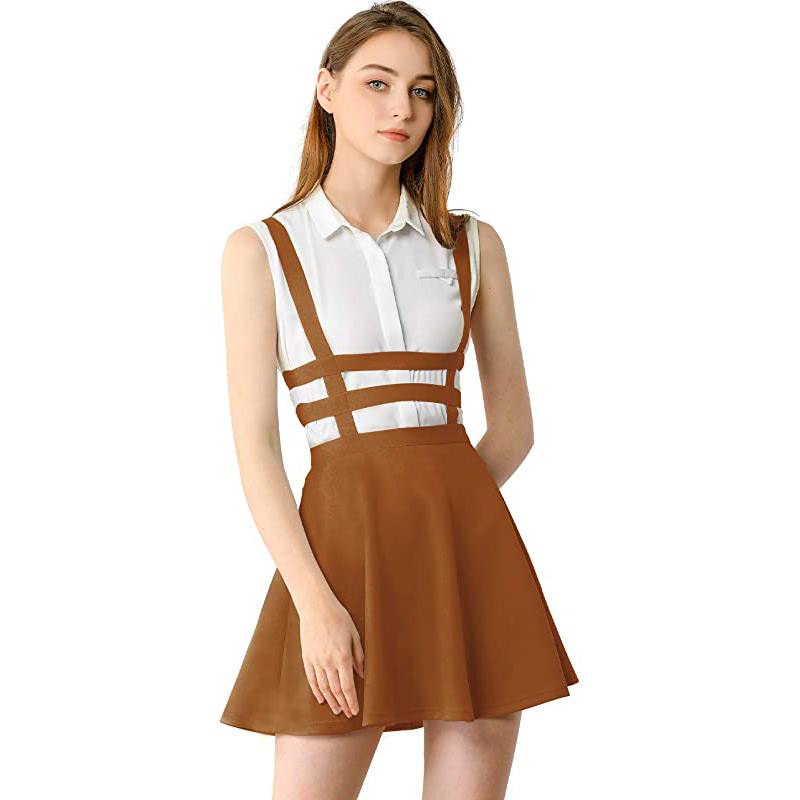Jupe à bretelles mini plissée trapèze pour femme, taille élastique, style kawaii