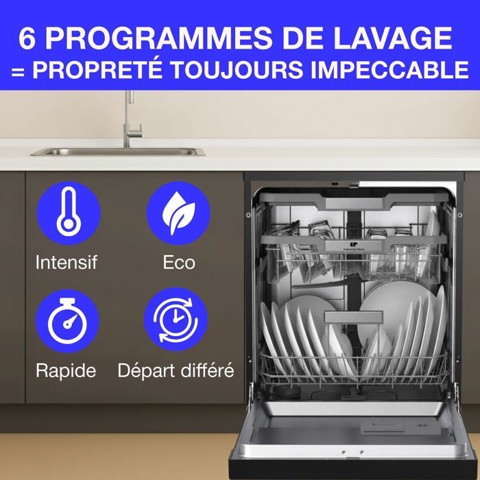 Lave-vaisselle pose-libre - CONTINENTAL EDISON - CELV1544IBP - 15 couverts - Inverter - 60 cm - 42 dB - Gris anthracite