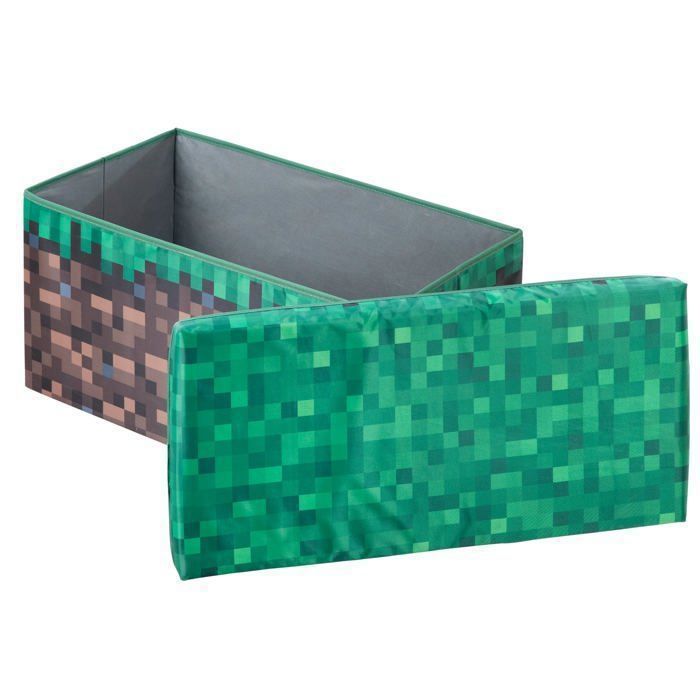 Coffre à Jouet Pliant 2en1 - ROBA - Minecraft – Bloc d'Herbe – 60 x 30 x 30 cm – Rangement et Siège pour Enfants