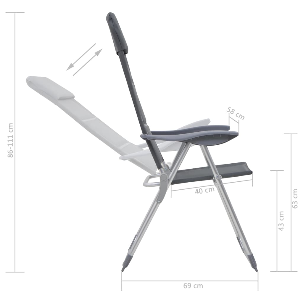  Chaise De Camping Vidaxl 58 X 69 X 86-111 Cm