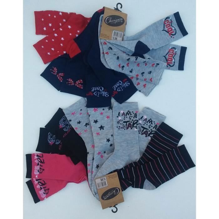 Chaussettes Enfants Filles - CHEVIGNON - Confortable - Lot de 10 Paires - Multicolore - Blanc