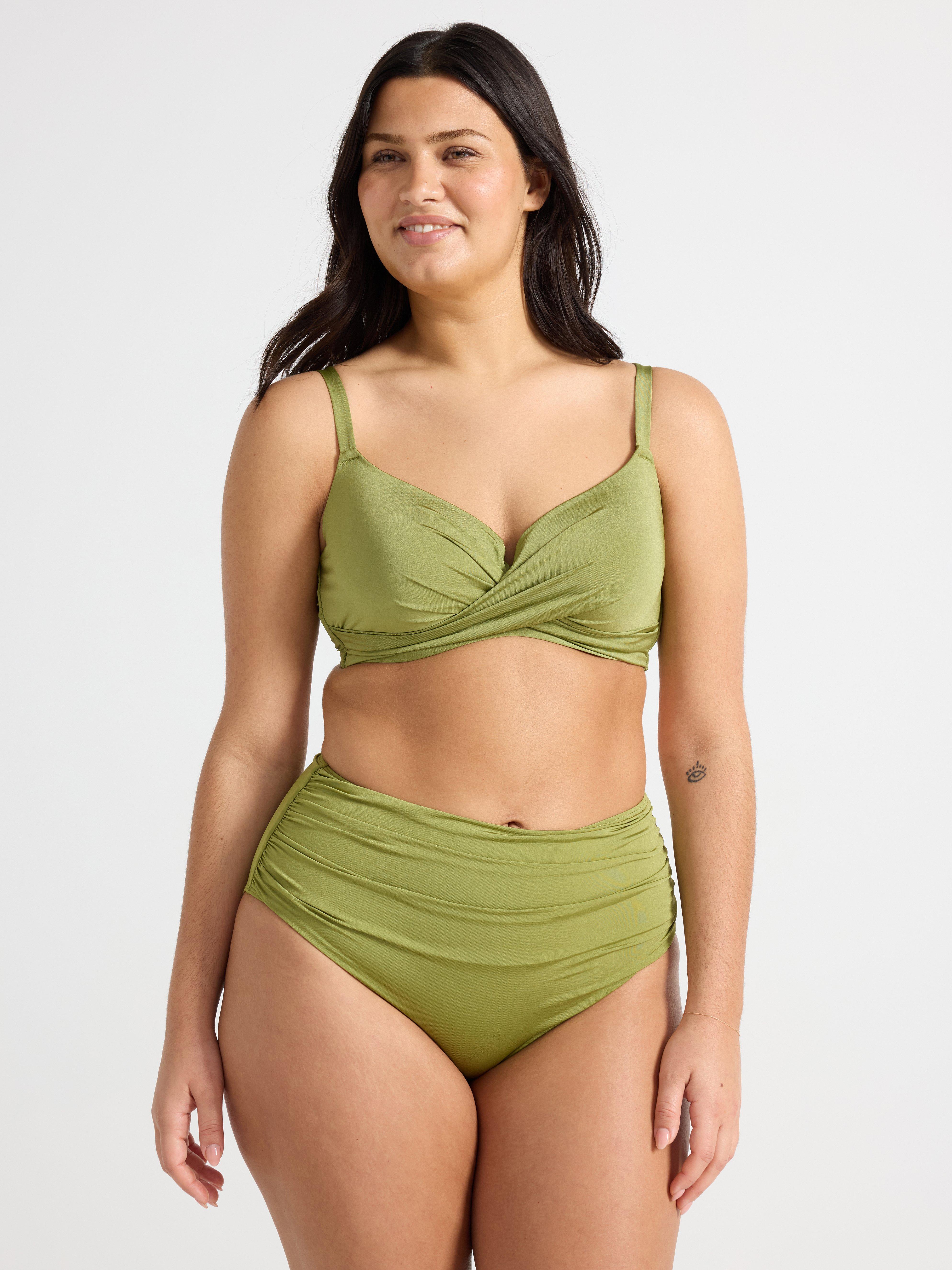 Braguita de bikini moldeadora de talle alto, color verde claro empolvado