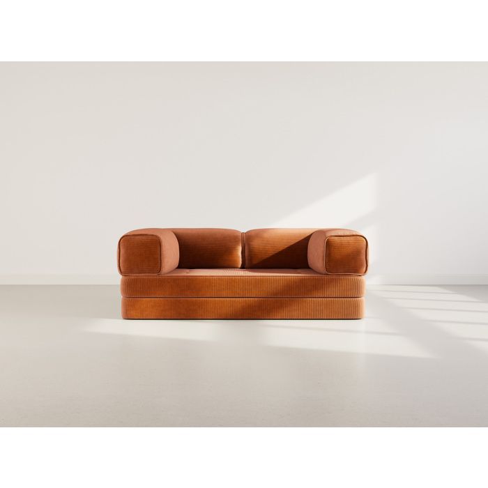 Poppy - Sofá convertible de 3 plazas en terciopelo de pana - Terracota