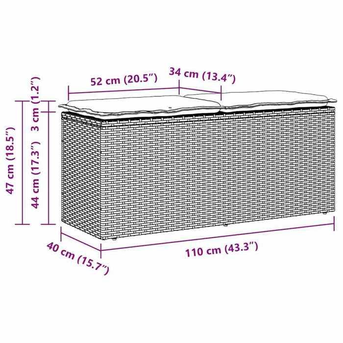 STAR SALE® Banco de jardín (1 unidad) - Banco - con cojín - gris 110x40x44 cm resina tejida T4381
