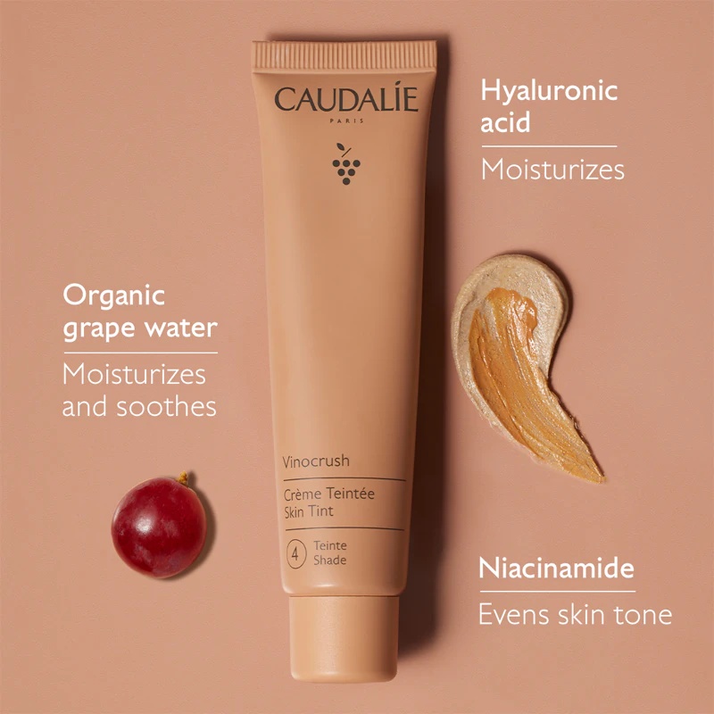 „Caudalie Vinocrush Skin Tint“ CC kremas, kuris suvienodina odos atspalvį ir drėkina.