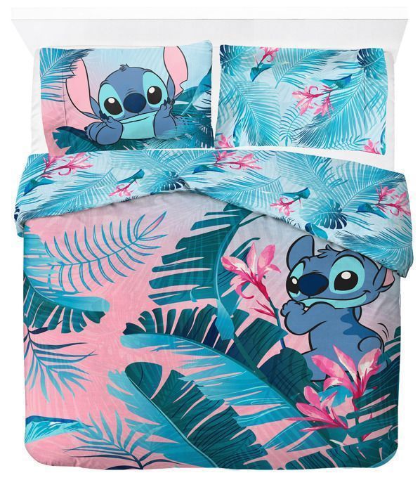Parure de Courette Disney Lilo & Stitch à fleurs lit deaux personnes