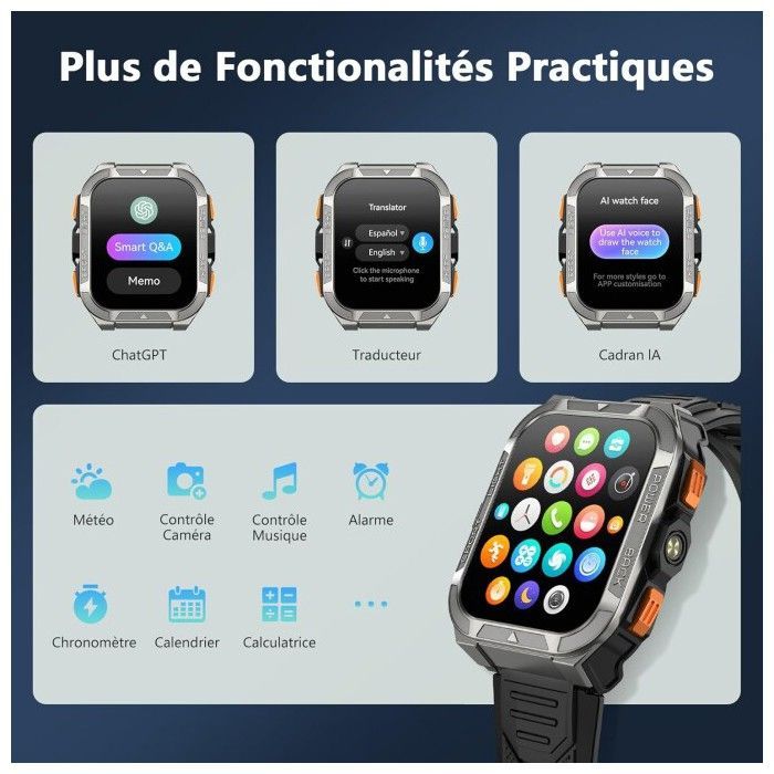 Smartwatch Blackview W80pro, navigazione GPS, chat GPT, 900 mAh, 1,91”, chiamate Bluetooth, analisi della salute, oltre 100 modalità sportive, color kaki