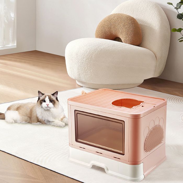 Arenero plegable para gatos - ERROLVES - Rosa - Caseta de baño de PP - 48,5*36,5*38 cm