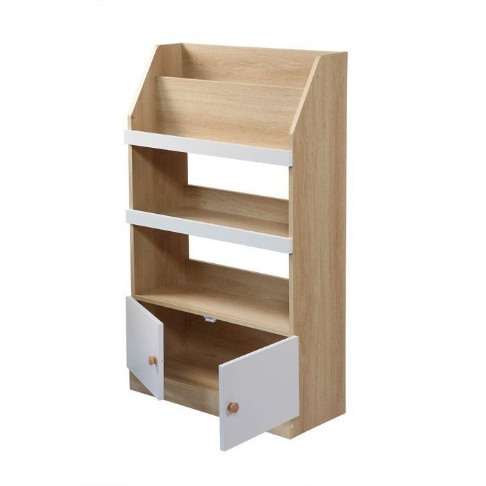 CALICOSY - Etagère de rangement avec 2 Portes pour enfant H106 cm - LEON - Bois clair