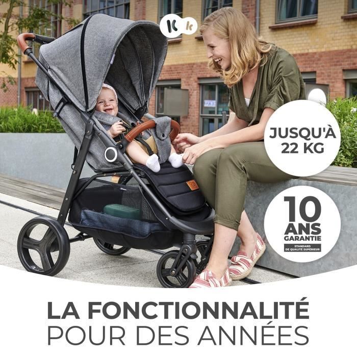 Poussette citadine - KINDERKRAFT - Grande + Black - 4 roues - Dossier et repose-pieds