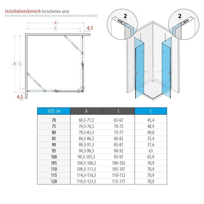 MAYA-BLACK Cabine de douche H 190 cm en verre 6 mm Dimensions - 70 x 80 cm, Verre - transparent