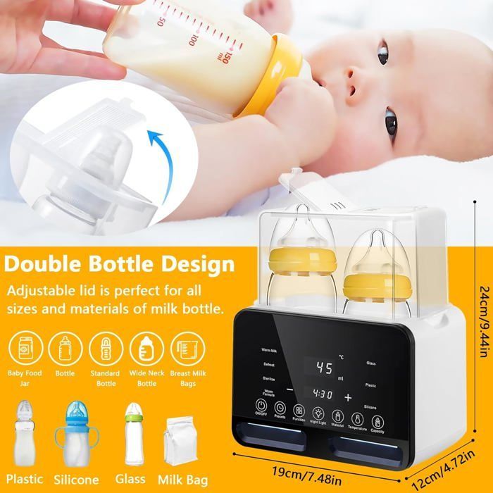 Scaldabiberon 9 in 1, scaldabiberon rapido, controllo intelligente della temperatura e spegnimento automatico, con luce notturna.