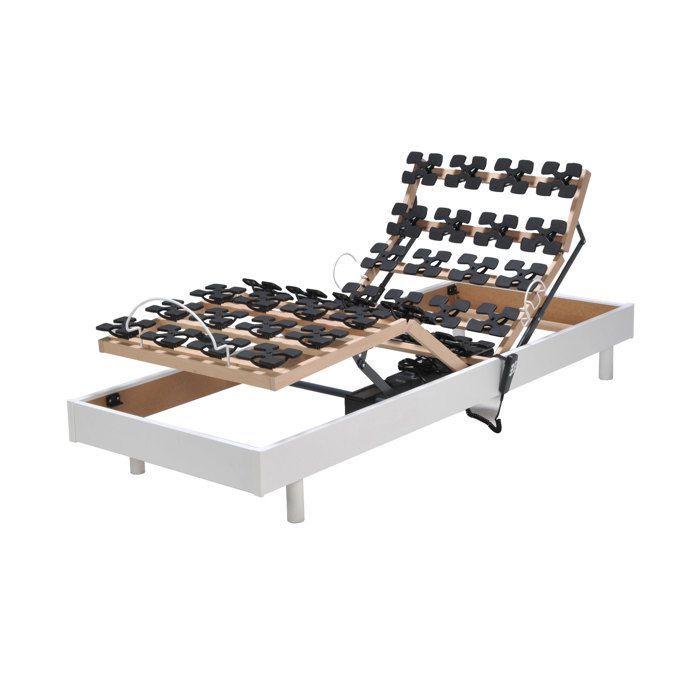 Adjustable electric bed base with slats, 80x200 cm, white