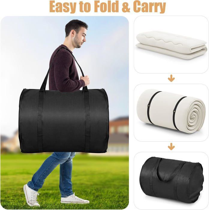 Colchón futón japonés GOPLUS para 2 personas, 140x200 cm - Cama enrollable portátil con bolsa de transporte, color beige.